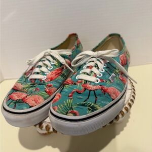 Vans Flamingo Canvas Low-Top Sneakers - Teal and Pink 7.5